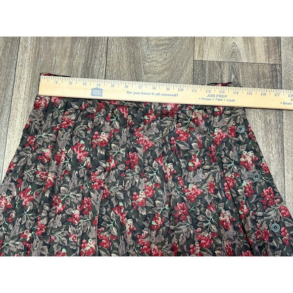 VTG SUSAN BRISTOL PLEATED MAXI SKIRT BERRY BUNNY LEAF PRINT FULL SIDE BUTTONS 12 - Picture 5 of 8